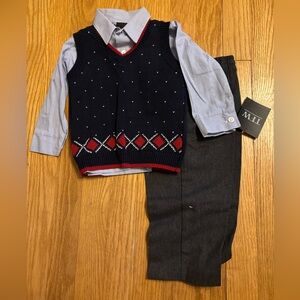 NWT Baby Boys 3-Piece Matching Long Sleeve Pants Set with Vest - Size 12 Months